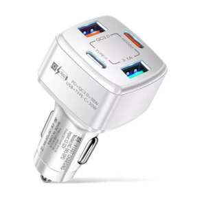 Car charger with 2 USB ports and 2 Type-C ports, 38W fast charging, PD 20W and QC3.0 18W, white - Car Charger
