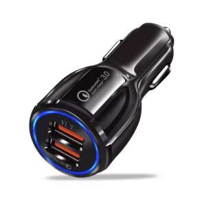 Black car charger with two USB ports and Qualcomm Quick Charge 3.0 technology - Car Charger