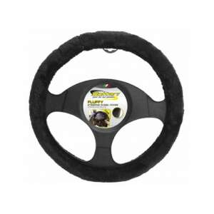 Black Fluffy Steering Wheel Cover, Bottari, 38 cm - Bottari