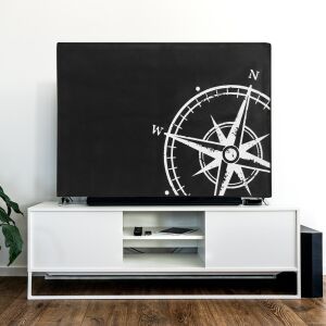 Kwmobile 24 hüvelykes TV takaró, fekete, fehér iránytű mintával, védi a TV-t a portól és karcolásoktól - Kerti bútor takaró