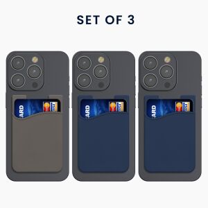 Комплект от 3 силиконови държачи за карти Kwmobile за смартфони в синьо, сиво и черно - Телефонни контакти