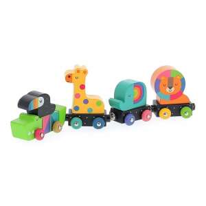 Wooden toy train with animal carriages, toucan, giraffe, elephant, lion, colorful, magnetic, for toddlers - Vilac