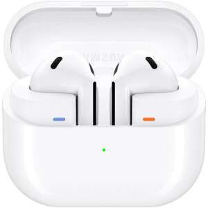 Samsung Galaxy Buds3 wireless earbuds in white charging case, open - Headphone and Bluetooth Speaker