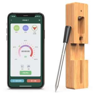 Ila Product® Smart Meat Thermometer with App, Wireless Bluetooth, Temperature Probe, Bamboo Charging Stand, for Grill, Oven, Smoker, Rotisserie, Sous Vide - Kitchen Thermometer