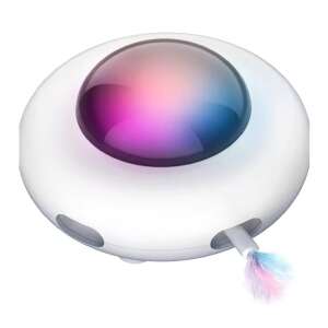 Ila Product® Interactive Cat Toy, White, with colorful light and retractable feather wand - Cat Toy