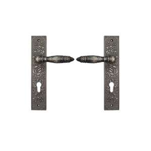 Antique chrome door handle with floral design, 85mm center to center, 250mm length, 50mm width - Door Knobs & Handle