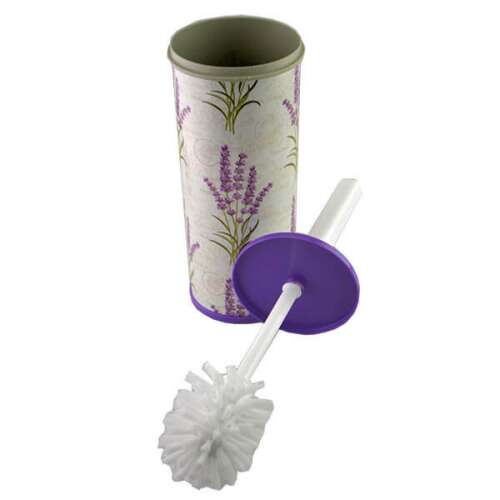 Levendula mintás WC kefe és tartó, fehér és lila színben, a kefe látható