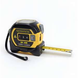 BLEKSY® lézeres mérőszalag, lézeres távolságmérő, intelligens, digitális kijelző, 60m lézeres mérés, 5m fémszalag, függőleges és keresztirányú vonalak, térfogatmérés, LCD képernyő, fekete/sár