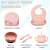 BLEKSY® Silicone Baby Feeding Set, Pink, with bib, suction bowl, plate with lid, cup, spoon and fork