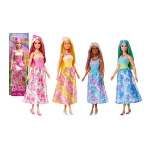 Barbie Dreamtopia Princess Doll, a set of 4 dolls with different hair colors and dresses, each doll wearing a beautiful floral dress and tiara - Barbie