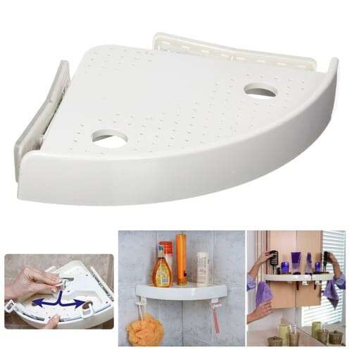 Eckregal für Badezimmer oder Küche, ohne Bohren, Saugnapfbefestigung, weiß, 2 Haken