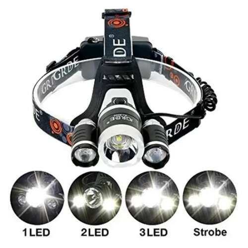 BR2 Három Ledes Fejlámpa - 3800 Lumen - Újratölthető 102635816