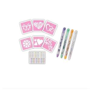 Cool tetováló készlet tetováló tollakkal, sablonokkal, ékkövekkel