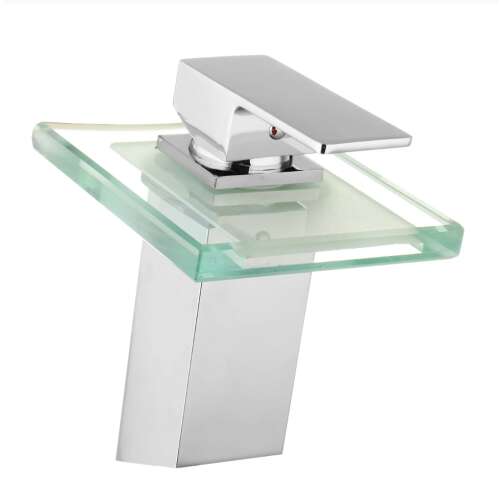 Blackswan waterfall bathroom sink faucet with LED, chrome finish, glass spout, modern design