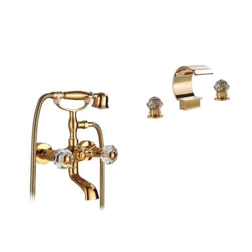 Blackswan M27 gold bathtub faucet set with shower head and crystal handles