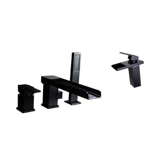 Set baterie cada si baterie chiuveta, Blackswan, Tip M32, model negru mat, dimensiune 25.5 cm