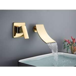 Blackswan M86 Badezimmer Waschbeckenarmatur, glänzendes Goldmodell, Wasserfalldesign, auf einem Waschbecken installiert - Wasserhahn