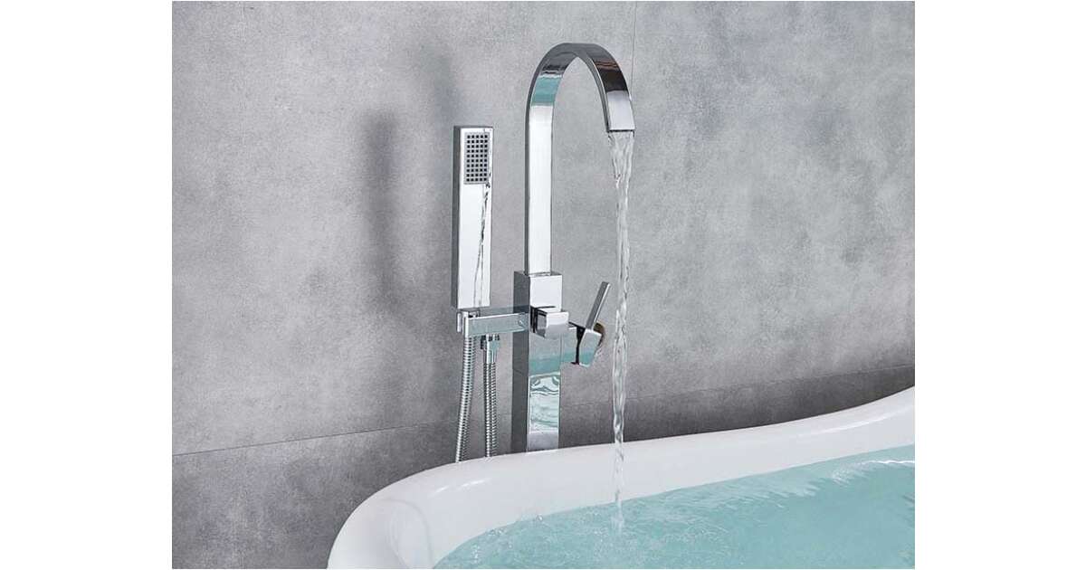Freestanding bath mixer tap, Blackswan, M19 type, polished chrome model, size 110 cm 102639170