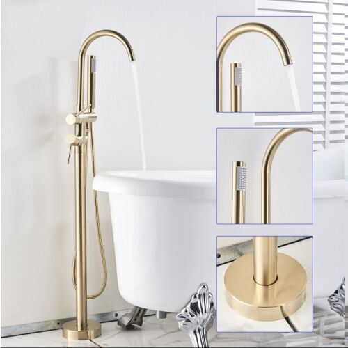 Blackswan M51.1 matte gold freestanding tub filler faucet with detail shots