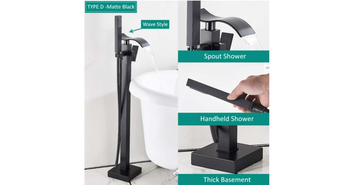 Freestanding Bathtub Faucet, Blackswan, M53 Waterfall Type, Matt Black Model, Size 104 cm 102639256