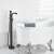 Blackswan freestanding bathtub faucet, matte black, waterfall spout, handheld shower, in bathroom
