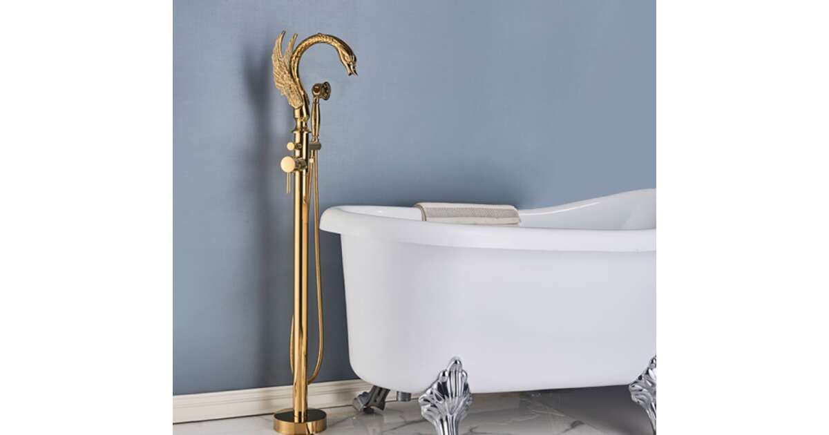 Freestanding Bath Mixer Tap, Blackswan, Type M78 Swan, Polished Gold model, size 110 cm 102639305