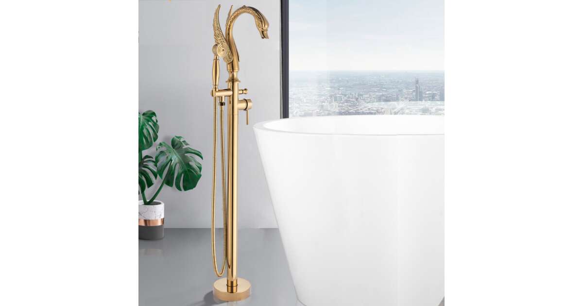 Freestanding Bath Mixer Tap, Blackswan, Type M78 Swan, Polished Gold model, size 110 cm 102639305