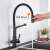 Blackswan M15 kitchen faucet with pull-out sprayer, matte black, showing the pull-down feature