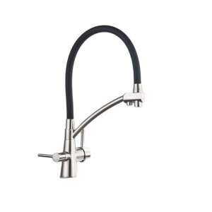 Wasserhahn für Küchenspüle, Blackswan, Typ M56 mit Auslass für gereinigtes Wasser, Modell Nickel/Schwarz, Größe 44 cm