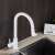 Blackswan M67 kitchen faucet, white, 2-way, pull-out sprayer, pause button, installed in a kitchen sink