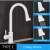 Blackswan M67 kitchen faucet, white, 2-way, pull-out sprayer, pause button, showing different water flow modes