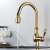 Blackswan M91 kitchen faucet with water running, shiny gold, 42 cm