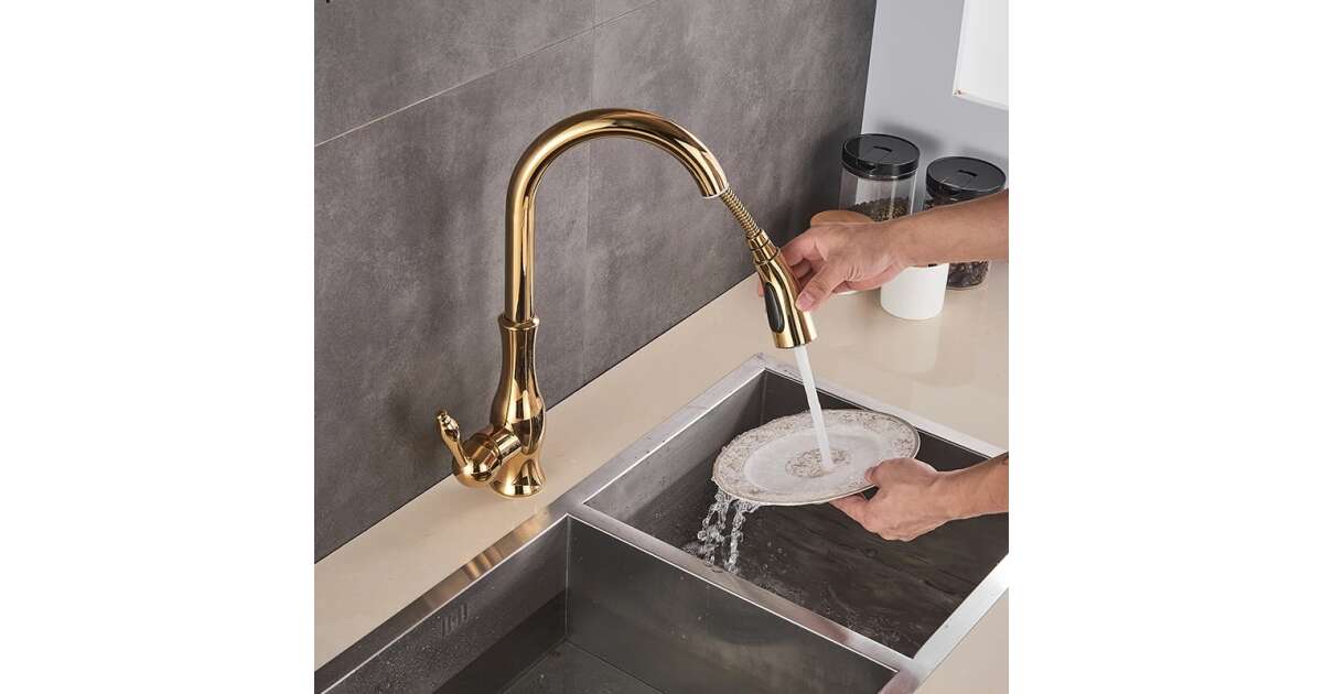 Kitchen sink tap, Blackswan, M91 type with 2 modes, shiny gold model, size 42 cm 102639805