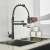 Blackswan M131 kitchen faucet with LED and 2 modes, antique black/chrome, 47 cm, installed in a kitchen sink