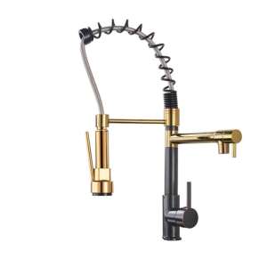 Blackswan M128 kitchen faucet, black and gold finish, with pull-out spray head - Faucet