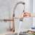 Blackswan M136 kitchen faucet, rose gold, dual spout, pull-down sprayer, LED light, in use
