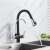 Blackswan M189 kitchen faucet with filtered water outlet and pause button, black/chrome model, 40 cm, water flowing from the spout