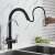 Blackswan M189 kitchen faucet with filtered water outlet and pause button, black/chrome model, 40 cm, installed in a kitchen sink