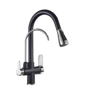 Wasserhahn für Küchenspüle, Blackswan, Typ M189, mit Auslass für gereinigtes Wasser und Pausentaste, Modell Schwarz/Chrom, Größe 40 cm