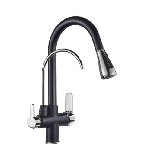 Blackswan M189 Küchenarmatur mit gefiltertem Wasserablauf und Pausentaste, schwarz/chrom Modell, 40 cm