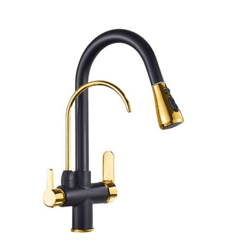 Blackswan M190 kitchen faucet with pull-out sprayer, black and gold finish