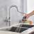 Blackswan M216 kitchen faucet with pull-down sprayer, nickel finish, in use