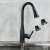 Blackswan M224 kitchen faucet, matte black, pull-out spray, single lever, 360 degree rotation, showing water flow