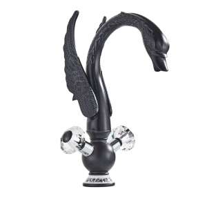 Black Swan M130 bateria umywalkowa do łazienki, czarna, z kryształowymi gałkami - Dom i ogród