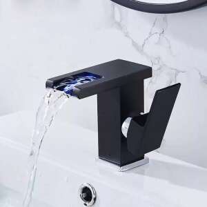 Blackswan M173 fürdőszoba mosogató csaptelep LED világítással, matt fekete, vízeséses kifolyó, folyó víz - Nonbrand Csaptelep