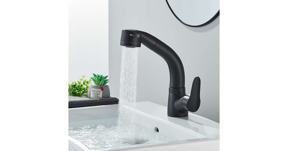 Bathroom sink faucet, Blackswan, M176 type, matt black model with retractable faucet, size 24 cm 102640804