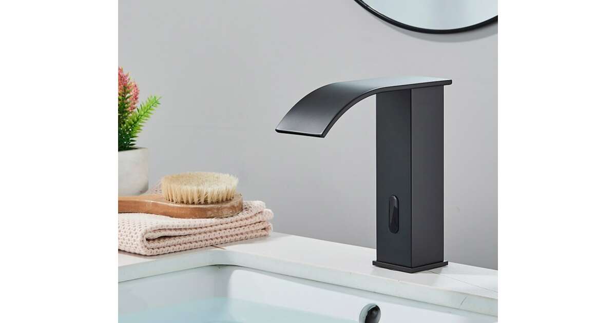 Bathroom sink faucet, Blackswan, M183 type, short black model with waterfall faucet and sensor, size 15 cm 102640844