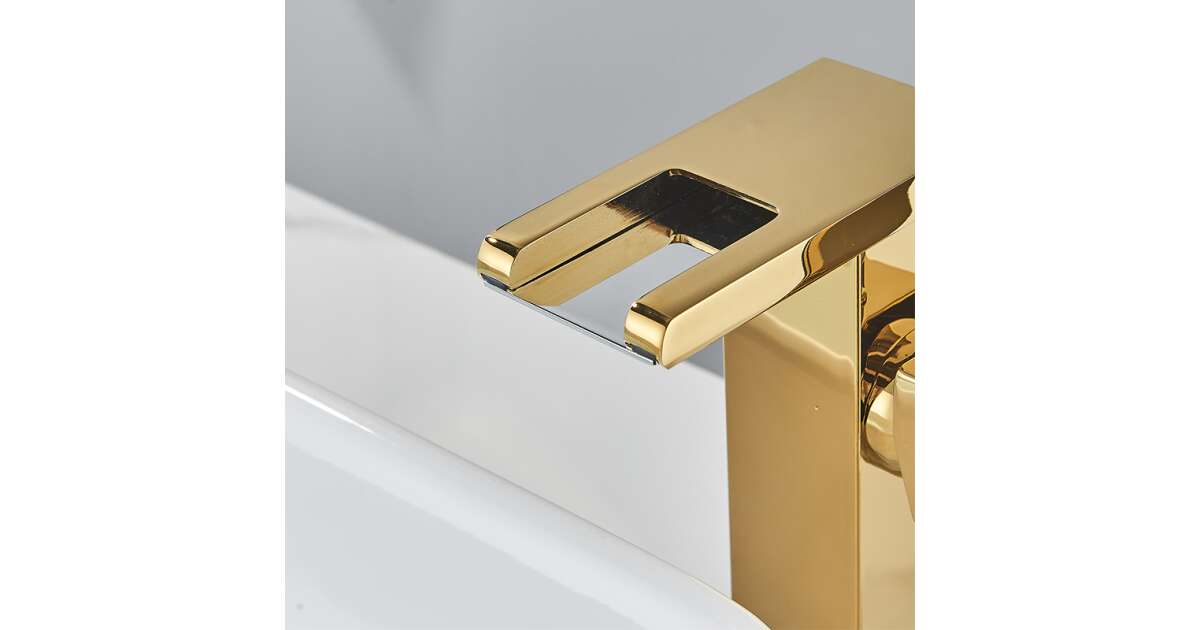 Bathroom sink faucet, Blackswan, M192 type, short gold model with waterfall faucet and LED, 12.5 cm 102640904