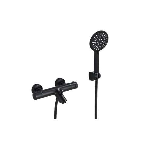Blackswan M87 bathtub faucet, matt black model with thermostat and shower, 3 functions, size 26.7 cm