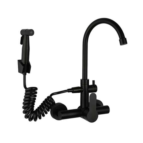 Blackswan M247 konyhai mosogató csaptelep kihúzható zuhanyzóval, fekete, 35,5 cm